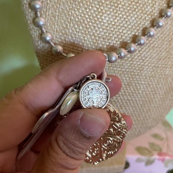 Silver Beaded Necklace with Cross Pendants - Picture 5 of 9